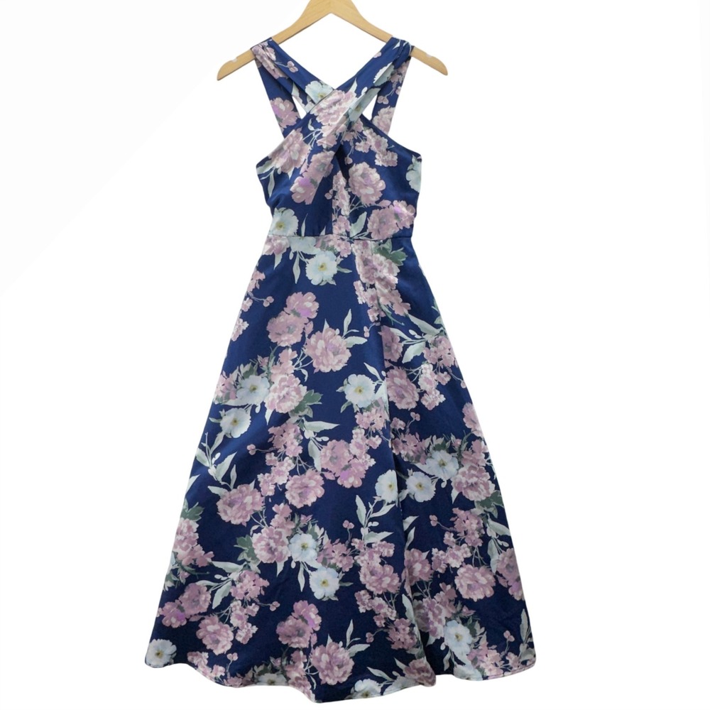 Xtraordinary Floral Maxi‎ Dress Size 16 Blue Pink Trendy Chic